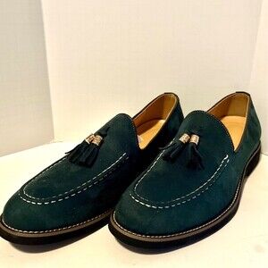 Suede Tassel Loafers Men's 40 Leather Shoes Flat Casual Slip on Green M 7.5 W 9